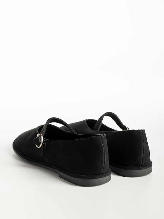Wildleder Damen-Ballerinas mit Riemchen / Riemchenverschluss Schwarz