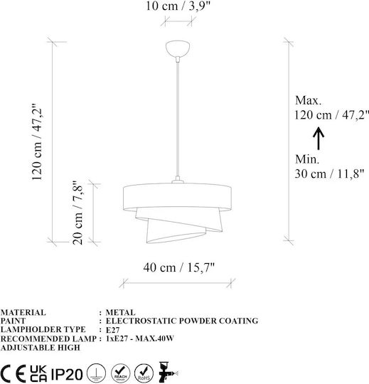 Opviq Stage Chandelier Висяща Кафява Лампа с Фасунга E27 10x10x30 см