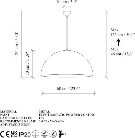 Opviq Kure Κρεμαστό Φωτιστικό Χρυσό με Ντουί E27 60x60x126εκ.