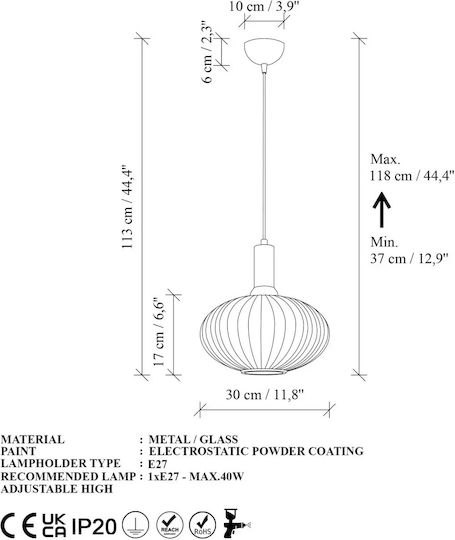 Opviq Asker Lampă Suspendată Neagră pentru 30 de Becuri E27 30x30x118 cm