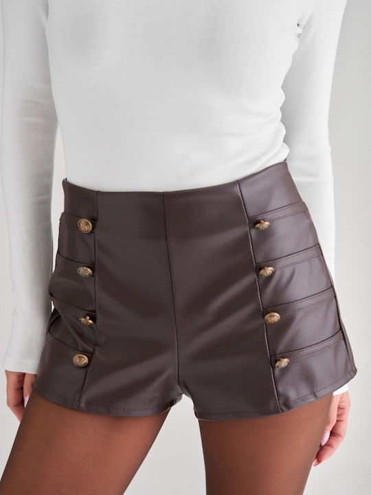 Women's Dark Brown Leather Shorts