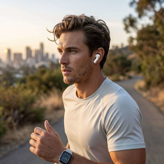 Glossy Gold Lineprinted Classic Logo Earbud Bluetooth Handsfree Ακουστικά με Θήκη Φόρτισης Χρυσά