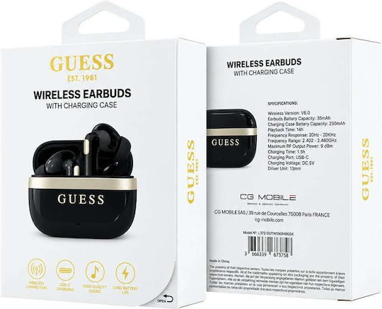 Glossy Gold Lineprinted Classic Logo In-ear Bluetooth Handsfree Headphones with Gold Charging Case