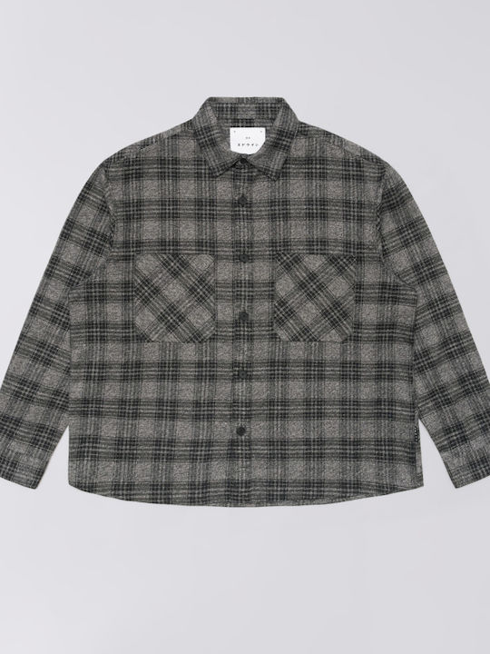 Ace Flannel Ls Cămașă Flanelată cu Mânecă Lungă, Croială Oversized, Negru/Gri