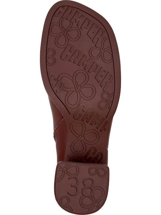 Lederne Damenstiefeletten Bordeaux / Braun-Rot