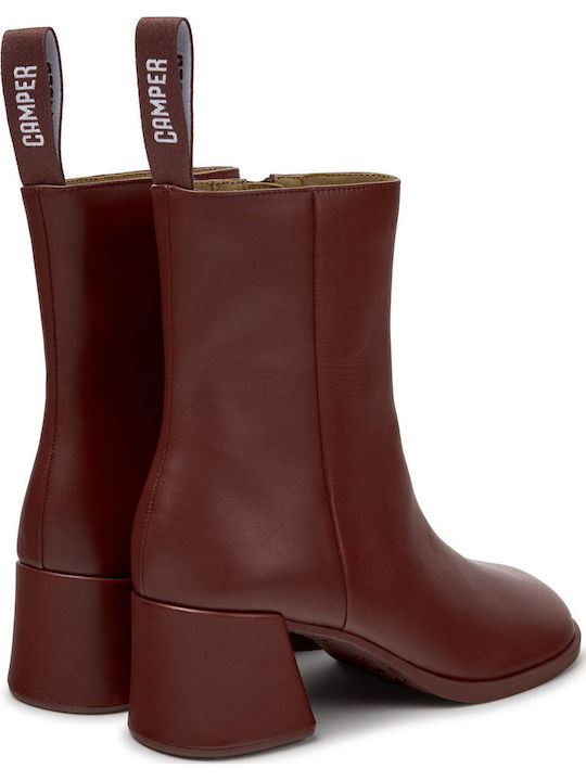 Lederne Damenstiefeletten Bordeaux / Braun-Rot