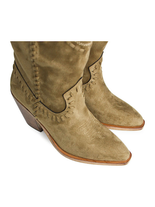 Damen Cowboy-Stiefeletten mit mittelhohem Absatz in Camel
