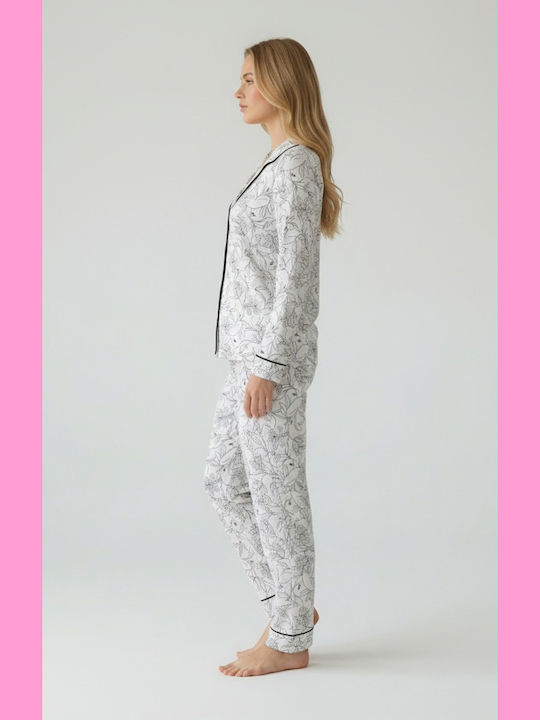 Harmony Winterliches Damen-Pyjama-Set aus Baumwolle Schwarz