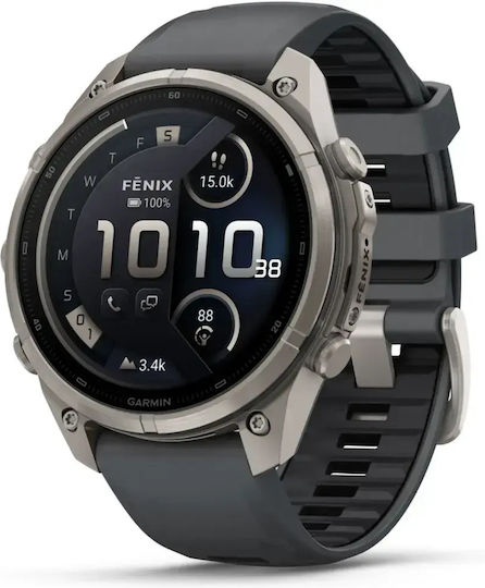 Garmin Fenix 9 Pro InReach Titanium 47 mm Водоустойчив смарт часовник с пулсомер (графитен/черна силиконова каишка)
