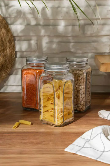 Hermia Set 3 Bucăți de Borcane cu Utilizare Generală, cu Capac, din Sticlă, Argintii, 820 ml, 3 Bucăți Hermia Set 3 Bucăți de Borcane cu Utilizare Generală, cu Capac, din Sticlă, Argintii, 820 ml, 3 Bucăți