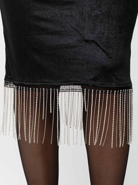 Midi Abendkleid Samt Schwarz