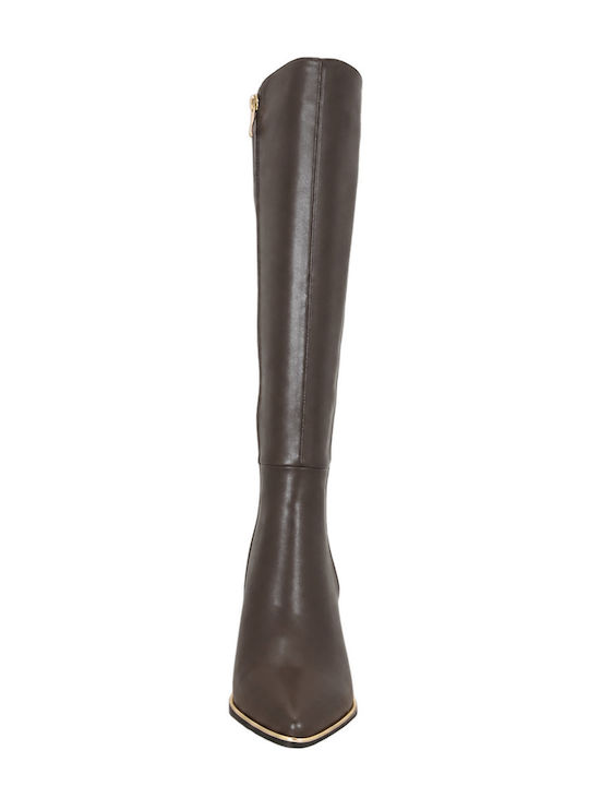 Bella Bella Leather Women's High Heel Boots Brown