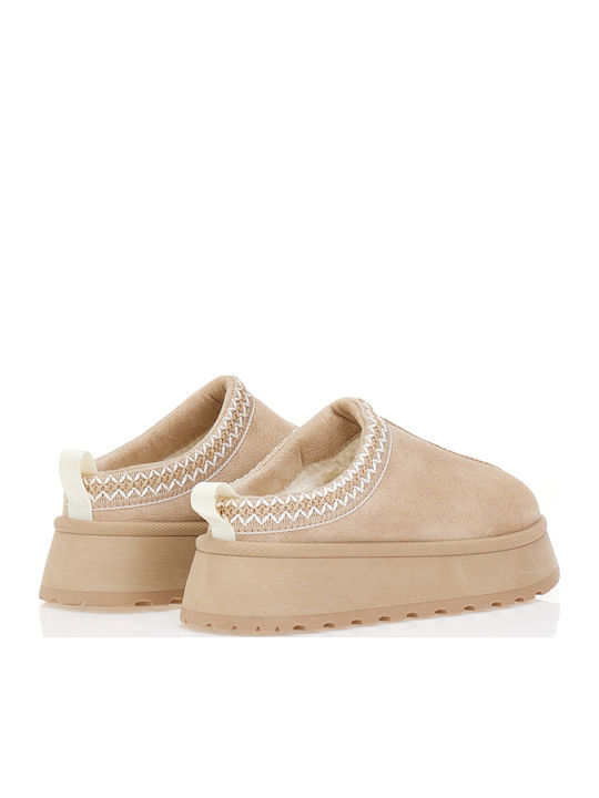 Suede Clogs Women's Slippers Beige
