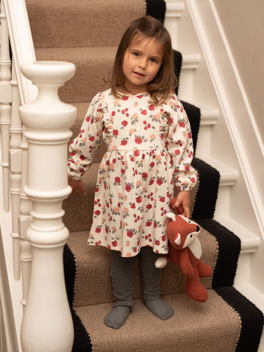 Girls’ Long-Sleeve Floral Dress Ecru