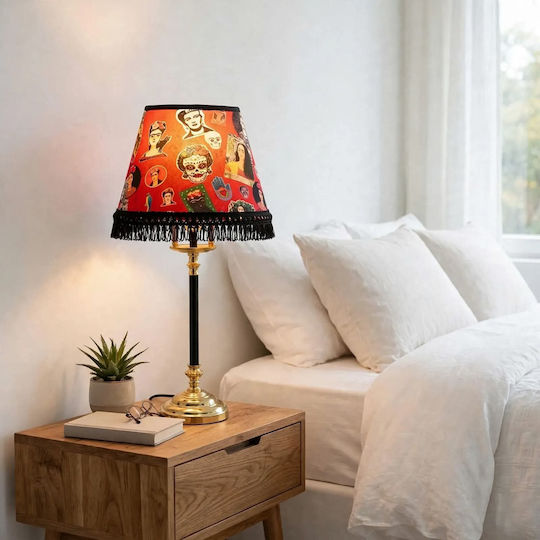 Oxygen Table Lamp for E27 Socket with Red Shade and Black Base