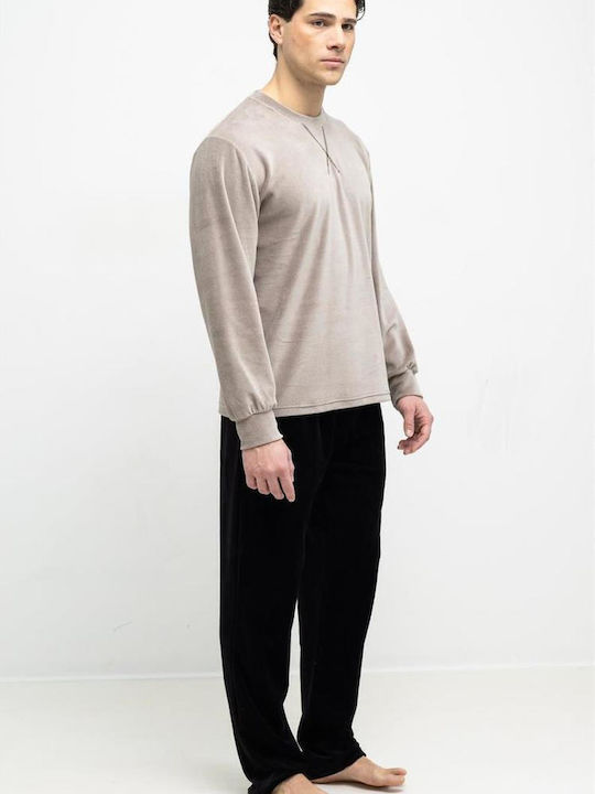 Odyssey Winterlicher Herrenpyjama aus Baumwolle Braun