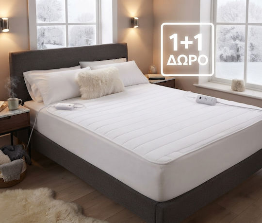 King Size Washable Electric Mattress Pad 2 Pieces White 120W 203x182cm