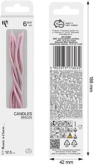 Swirl Candles Metallic Pink 12.5 Cm 6 Pieces