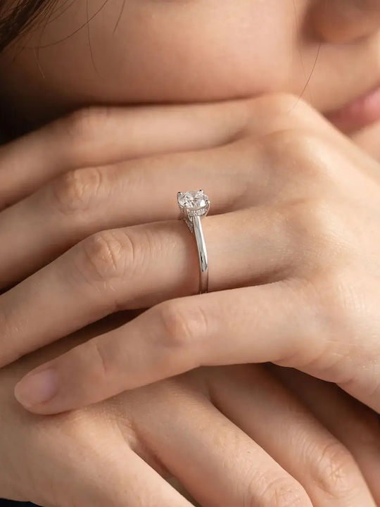 Μονόπετρο από Λευκόχρυσο 14K με Συνθετικό Διαμάντι