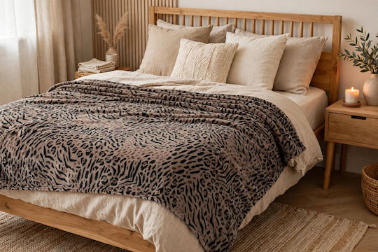 Single 160x220cm Brown Animal Print