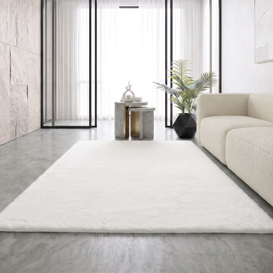 Beauty Home Rabbit Art 9640 Non-Slip Rectangular Rug White 67x140cm 9640-67X140