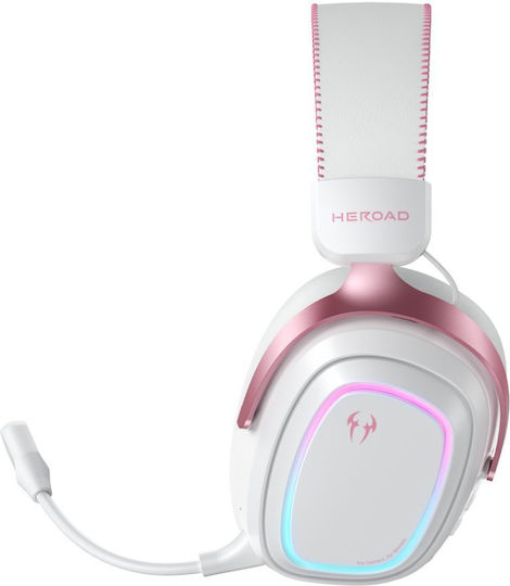 Heroad GT2 Drahtloses Over-Ear-Gaming-Headset mit 3,5-mm-/Bluetooth-/USB-Anschluss in Rosa für PC/PS4/PS5