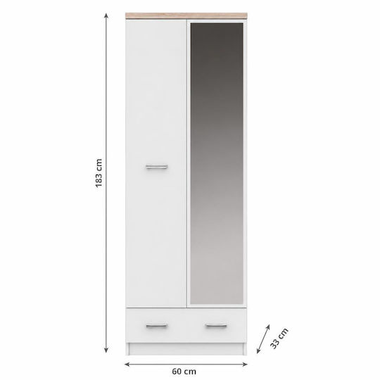 Top Mix Δίφυλλη Ντουλάπα με Καθρέπτη 60x33x183cm Λευκή-σονόμα Top Mix Δίφυλλη Ντουλάπα με Καθρέπτη 60x33x183cm Λευκή-σονόμα