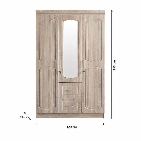 Protea Τρίφυλλη Ντουλάπα με Καθρέπτη 120x50x195cm Protea Τρίφυλλη Ντουλάπα με Καθρέπτη 120x50x195cm