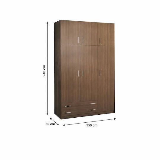Ν30 Τρίφυλλη Ντουλάπα με Πατάρι 150x60x240cm Ν30 Τρίφυλλη Ντουλάπα με Πατάρι 150x60x240cm
