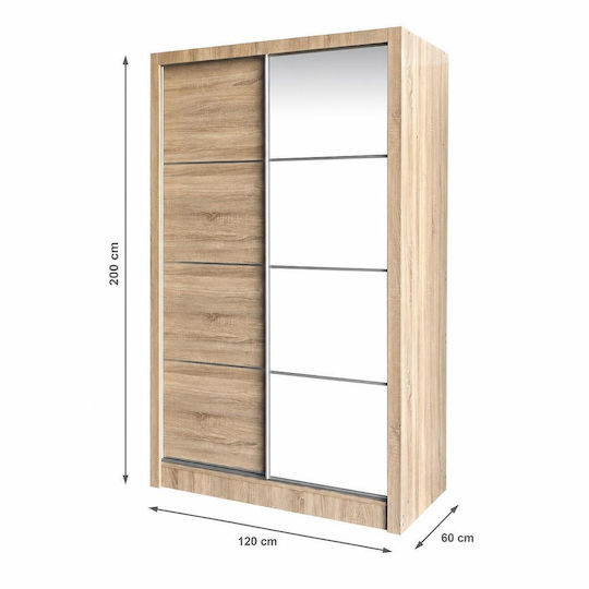 Sunniva Δίφυλλη Ντουλάπα Συρόμενη με Καθρέπτη 120x60x200cm Φυσικό Sunniva Δίφυλλη Ντουλάπα Συρόμενη με Καθρέπτη 120x60x200cm Φυσικό