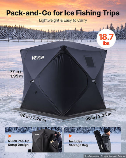 Vevor Зимна палатка за риболов Pop Up черна 228x228x195 см