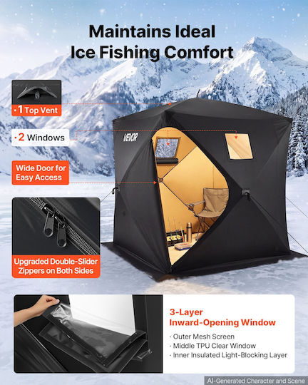 Vevor Зимна палатка за риболов Pop Up черна 228x228x195 см