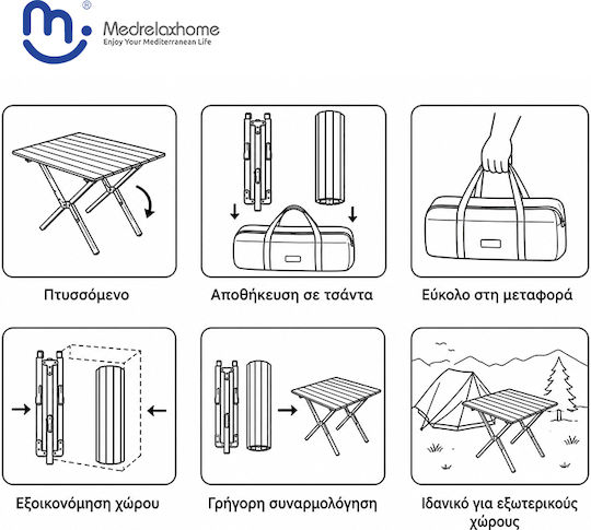 Medrelaxhome Campingmöbel Set aus 3 Stück mit Faltbarem Strandtisch Kompakt und 2 Faltbaren Campingstühlen Deluxe Blau
