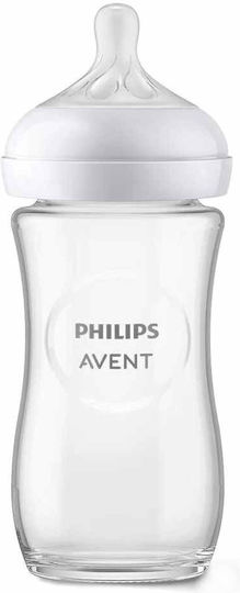 Philips Γυάλινο Μπιμπερό Natural Response Κατά των Κολικών με Θηλή Σιλικόνης για 1+ μηνών Διάφανο 240ml