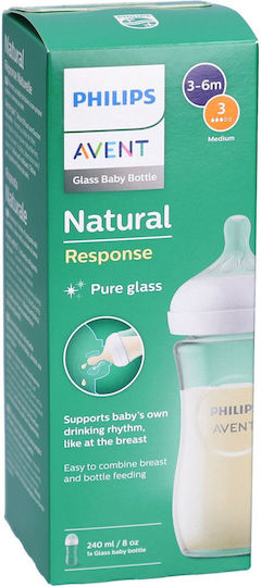 Philips Γυάλινο Μπιμπερό Natural Response Κατά των Κολικών με Θηλή Σιλικόνης για 1+ μηνών Διάφανο 240ml