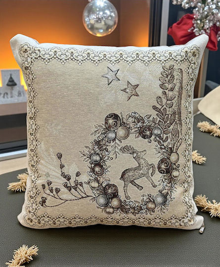 Linea Home Χριστουγεννιάτικη Διακοσμητική Μαξιλαροθήκη Τετράγωνη Μπεζ 45x45εκ.