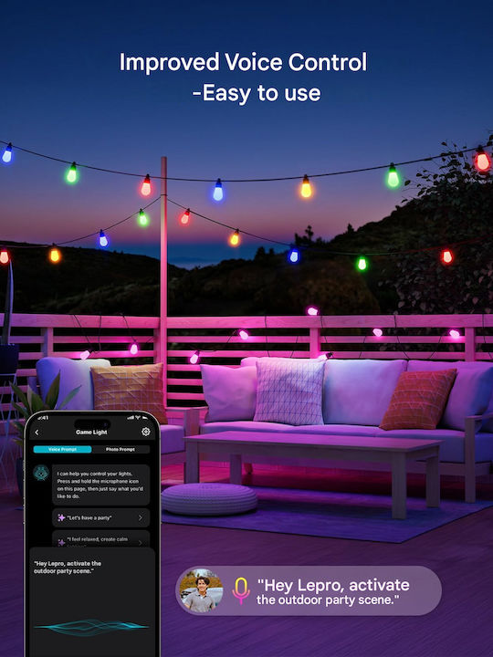 Lepro Водоустойчива Smart Светлинна Гирлянда IP65 30m с 30 Фасунги RGB