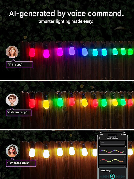 Lepro Водоустойчива Smart Светлинна Гирлянда IP65 30m с 30 Фасунги RGB