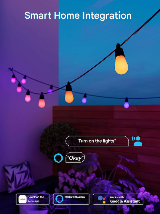 Lepro Водоустойчива Smart Светлинна Гирлянда IP65 30m с 30 Фасунги RGB
