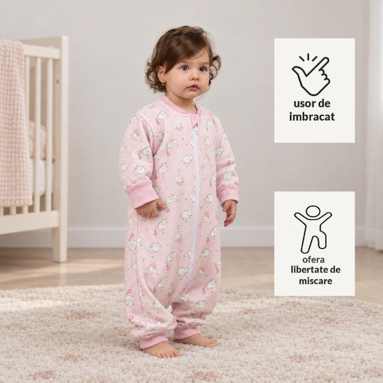 Kidizi Spring Sleeping Bag with Legs Elefun 1 Tog Pink with Detachable Sleeves