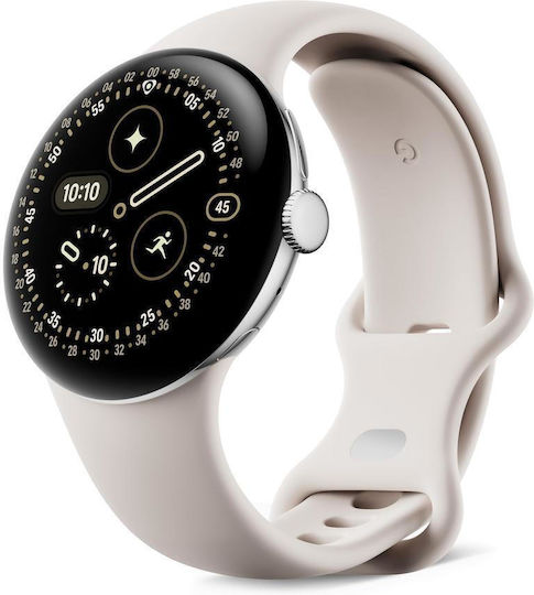 Google Pixel Watch 4 Aluminium 41mm με Παλμογράφο (Polished Silver Aluminium Case/Porcelain Active Band)