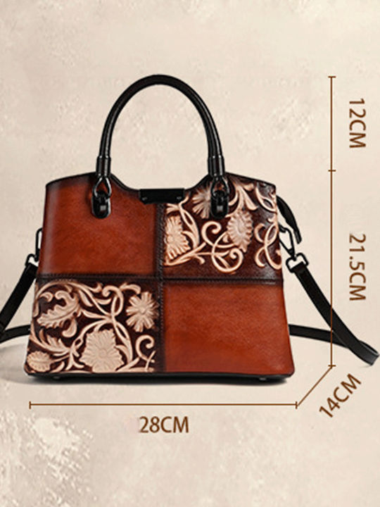 Geometric Floral Geantă Shopper de Damă din Piele Maro Geometric Floral Geantă Shopper de Damă din Piele Maro