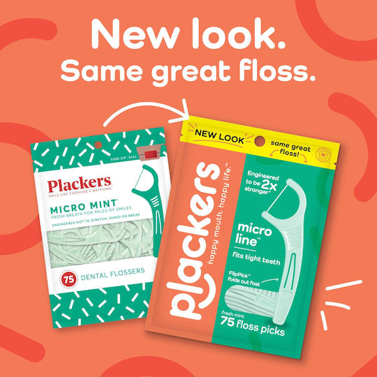 Plackers Micro Line Κερωμένο Οδοντικό Νήμα με Λαβή σε Μπεζ χρώμα 75τμχ
