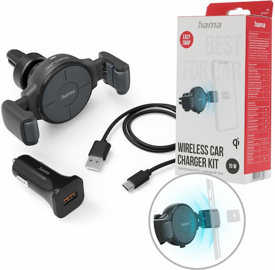 Hama Car Charger Fc10 Flex-set Phone 10 W Wireless Qi Gray