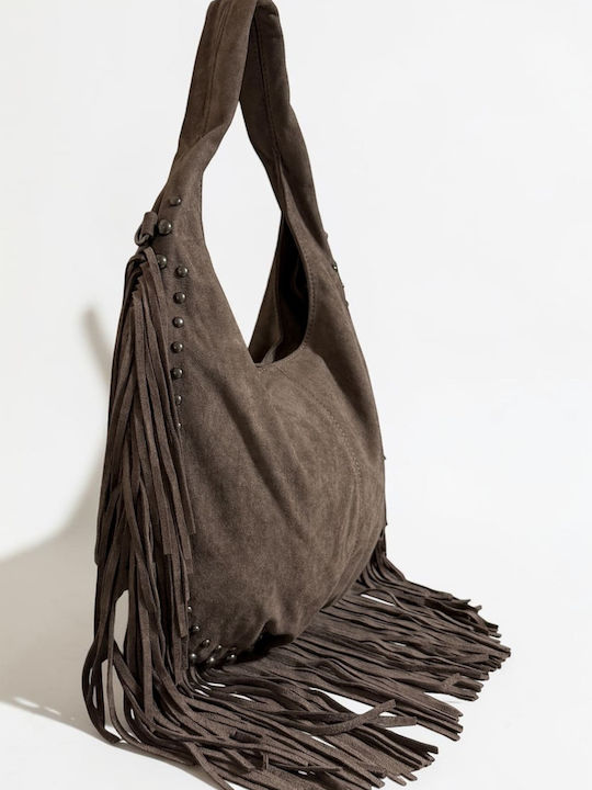Women's Suede Shoulder Bag with Fringes Puro