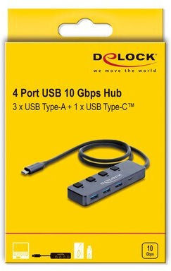 DeLock Hub 10 Θυρών με σύνδεση USB-C Γκρι