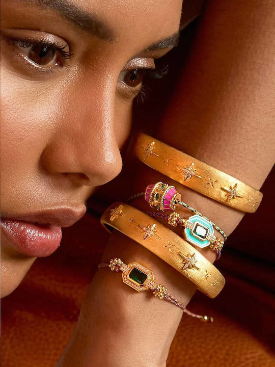 Mya-Bay Women's Bangle Bracelet with Flower Design Gold Plated