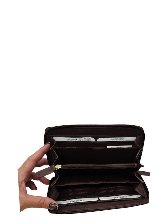 Große Damenlederbrieftasche mit RFID Braun