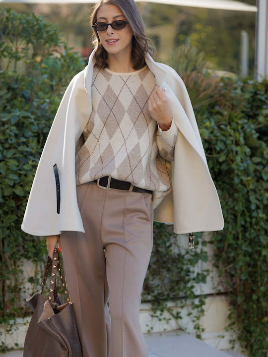 Women's High-Waisted Beige Trousers