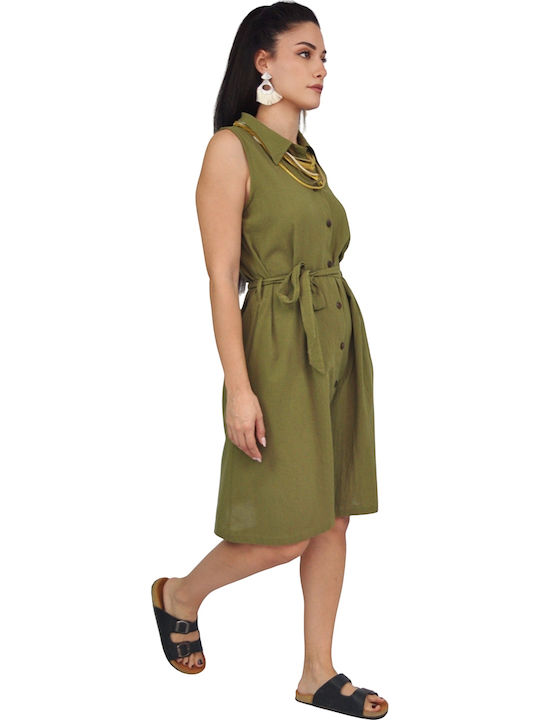 Rochie de vară Midi Cămașă Kaki